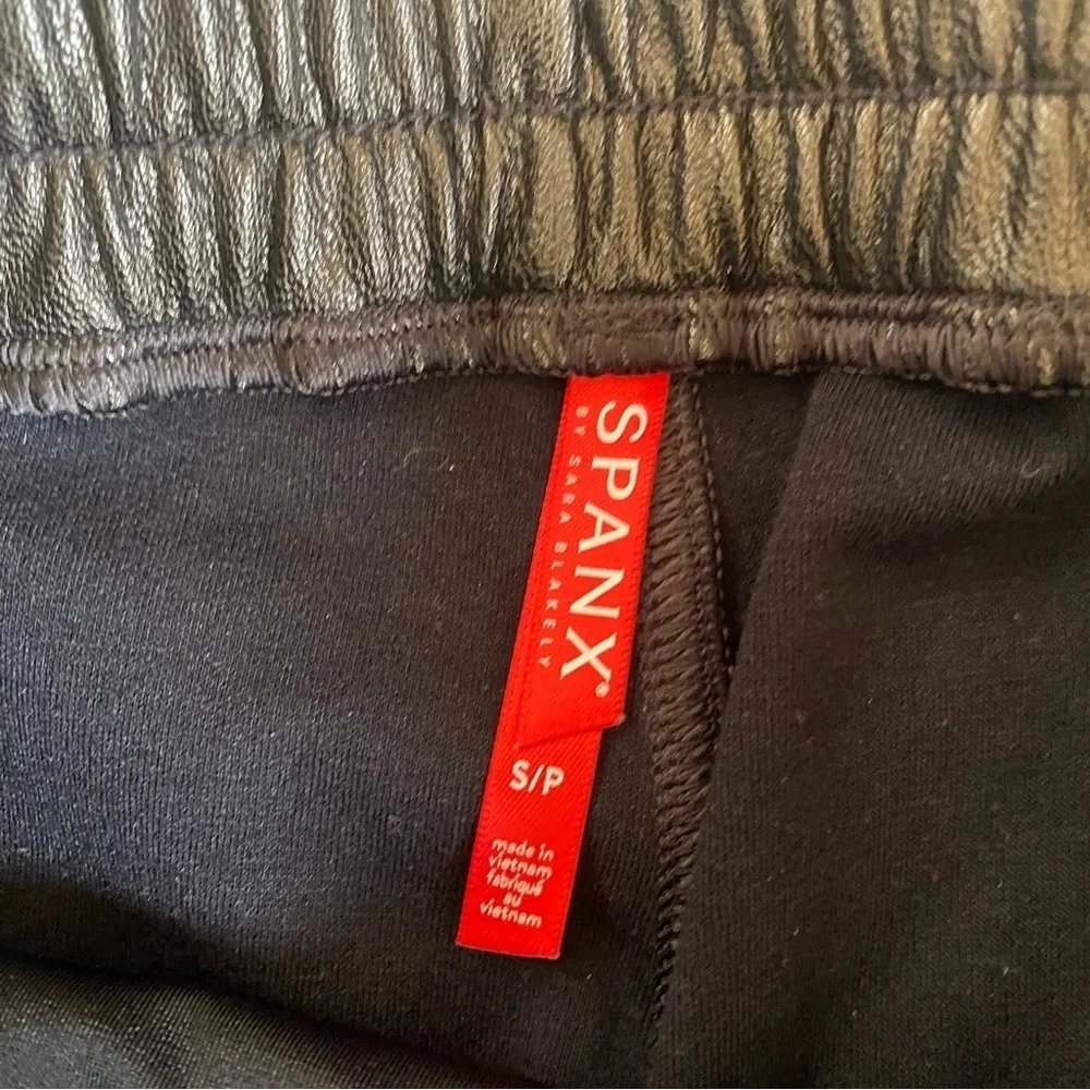 Spanx Leather Like Jogger Pants Brown cuffed Ankle Faux Leather Pull On: Small